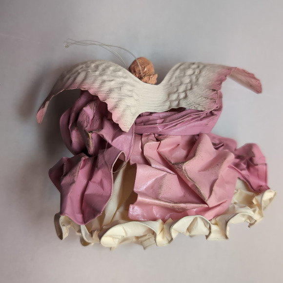 Set Of 2 Paper Mache Cartapesta Style Angels Christmas Ornament Topper Pink - Picture 4 of 13